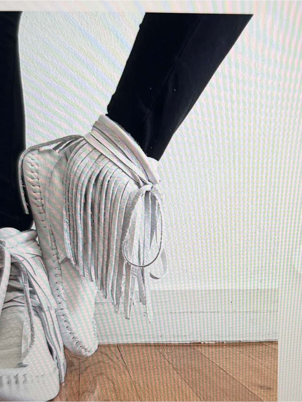 Handmade Leather Moccasins Fringe Boots In White